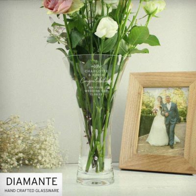 (image for) Personalised Free Text Botanical Hand Cut Diamante Heart Vase