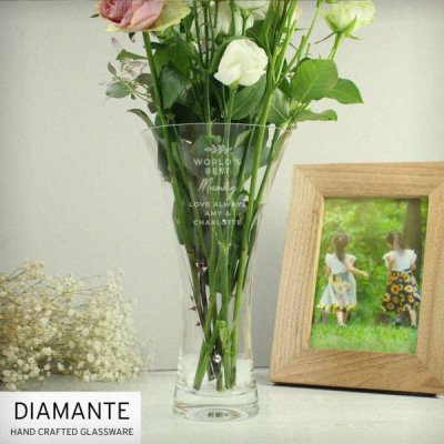 (image for) Personalised Free Text Botanical Hand Cut Diamante Heart Vase