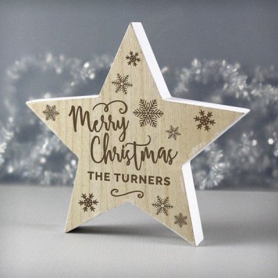 (image for) Personalised Merry Christmas Rustic Wooden Star Decoration