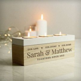 (image for) Personalised Our Life Story & Home Triple Tea Light Box