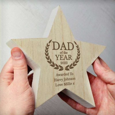 (image for) Personalised Dad of the Year Rustic Wooden Star Decoration