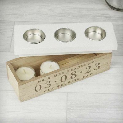 (image for) Personalised Large Date Triple Tea Light Box