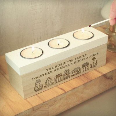 (image for) Personalised HOME Triple Tea Light Box