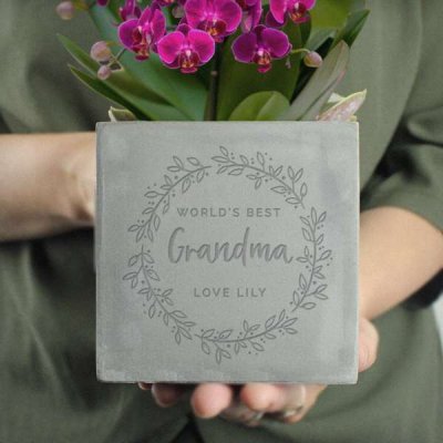 (image for) Personalised Floral Wreath Concrete Plant Pot