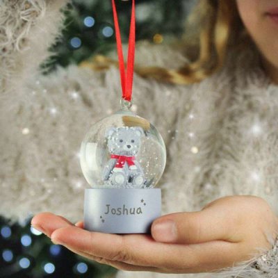 (image for) Personalised Name Only Teddy Bear Glitter Snow Globe Tree Decoration