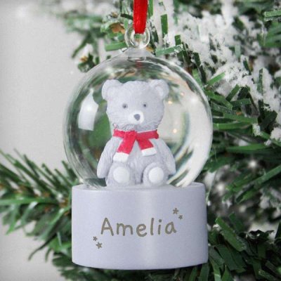 (image for) Personalised Name Only Teddy Bear Glitter Snow Globe Tree Decoration