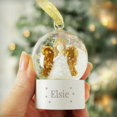 (image for) Personalised Name Only Angel Glitter Snow Globe Tree Decoration