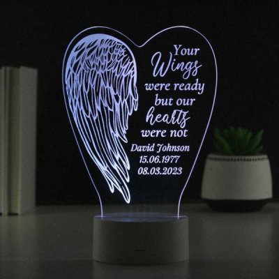 (image for) Personalised Angel Wings Memorial Colour Changing LED Light