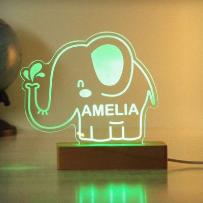 (image for) Personalised Elephant Wooden Based LED Light