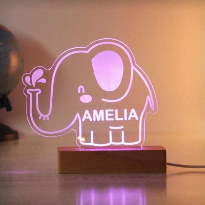 (image for) Personalised Elephant Wooden Based LED Light