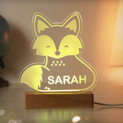 (image for) Personalised Fox Wooden Based LED Light