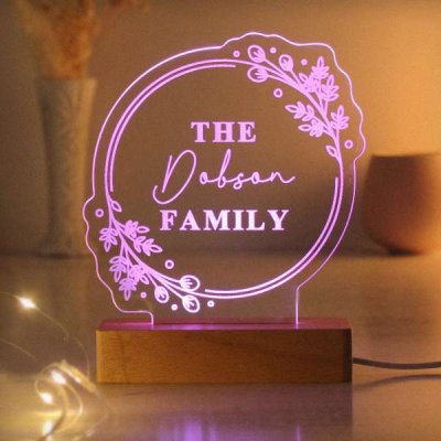 (image for) Personalised Floral Wooden Based LED Light