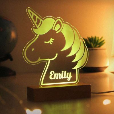 (image for) Personalised Unicorn Wooden Based LED Light