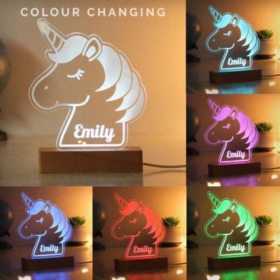 (image for) Personalised Unicorn Wooden Based LED Light