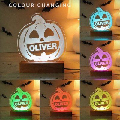 (image for) Personalised Pumpkin Wooden LED Light