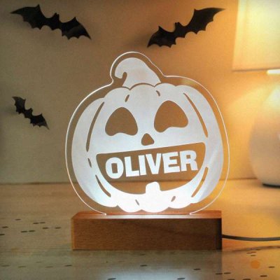 (image for) Personalised Pumpkin Wooden LED Light