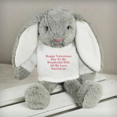 (image for) Personalised Christmas Bunny Rabbit Soft Toy In Red Jumper