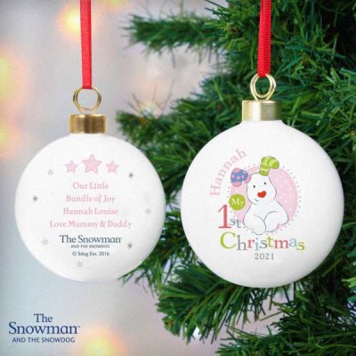 (image for) Personalised The Snowman and the Snowdog My 1st Christmas Pink B