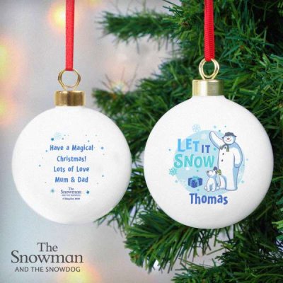 (image for) Personalised The Snowman and the Snowdog Blue Bauble