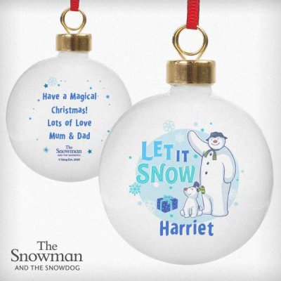 (image for) Personalised The Snowman and the Snowdog Blue Bauble