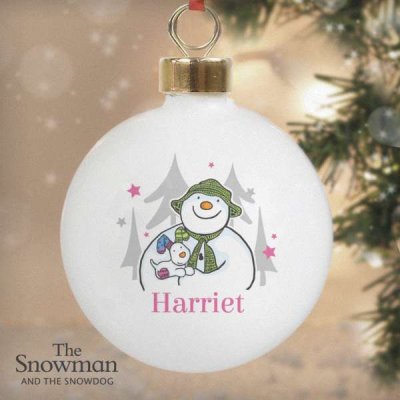 (image for) Personalised The Snowman and the Snowdog Pink Bauble