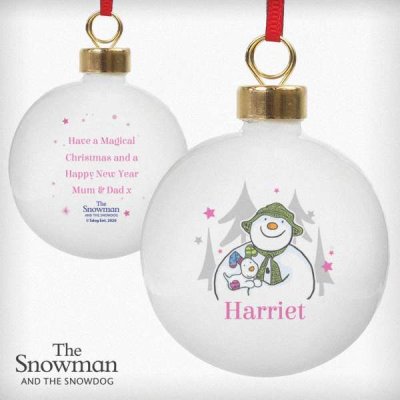 (image for) Personalised The Snowman and the Snowdog Pink Bauble