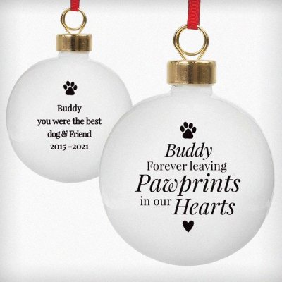 (image for) Personalised Pawprints Memorial Bauble