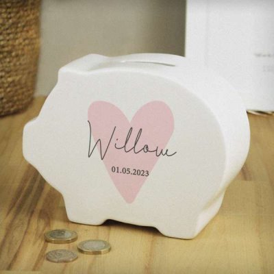 (image for) Personalised Pink Heart Piggy Bank