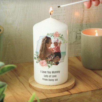 (image for) Personalised Floral Abstract Photo Upload Pillar Candle