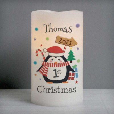 (image for) Personalised 1st Christmas Penguin LED Candle