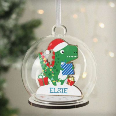 (image for) Personalised Wooden Dinosaur Glass Bauble