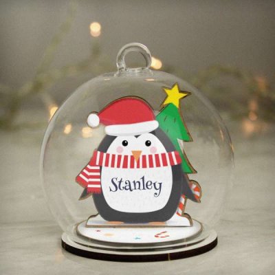 (image for) Personalised Wooden Penguin Glass Bauble