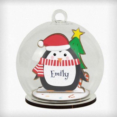 (image for) Personalised Wooden Penguin Glass Bauble