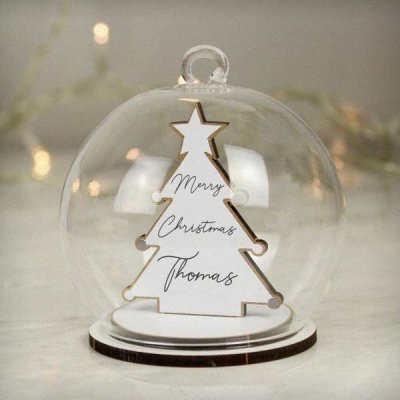 (image for) Personalised Wooden Christmas Tree Glass Bauble