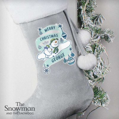 (image for) Personalised The Snowman and the Snowdog Luxury Silver Grey Stocking