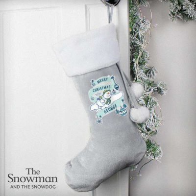 (image for) Personalised The Snowman and the Snowdog Luxury Silver Grey Stocking