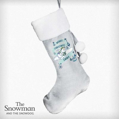 (image for) Personalised The Snowman and the Snowdog Luxury Silver Grey Stocking