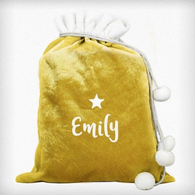 (image for) Personalised Name Only Gold Luxury Pom Pom Sack