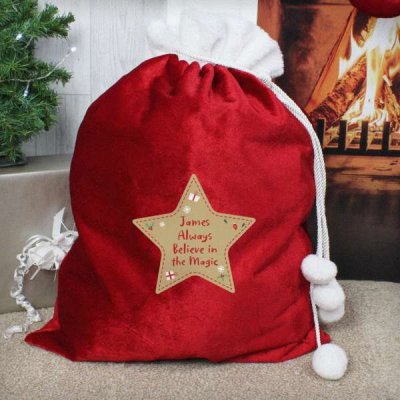 (image for) Personalised Free Text Star Luxury Pom Pom Red Sack