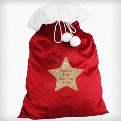 (image for) Personalised Free Text Star Luxury Pom Pom Red Sack