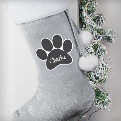 (image for) Personalised Paw Print Silver Grey Stocking