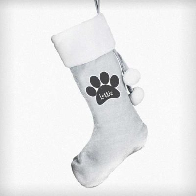 (image for) Personalised Paw Print Silver Grey Stocking