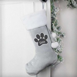 (image for) Personalised Paw Print Silver Grey Stocking