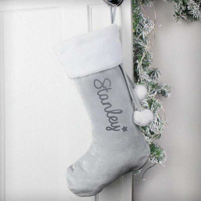 (image for) Personalised Name Only Silver Grey Stocking