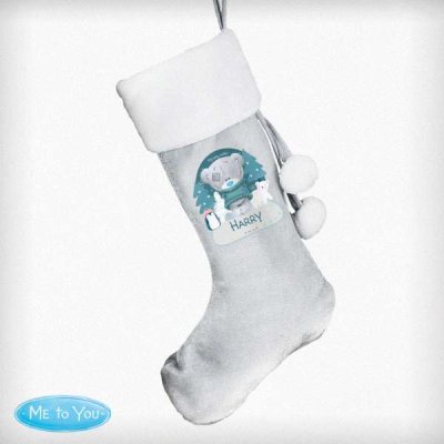 (image for) Personalised First Christmas Tiny Tatty Teddy Silver Grey Stocking