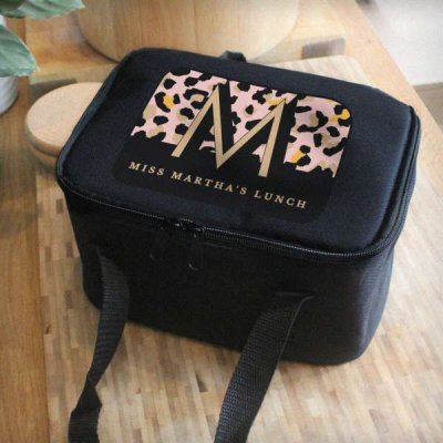 (image for) Personalised Leopard Print Black Lunch Bag