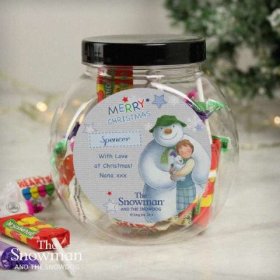 (image for) Personalised The Snowman and the Snowdog Blue Sweet Jar