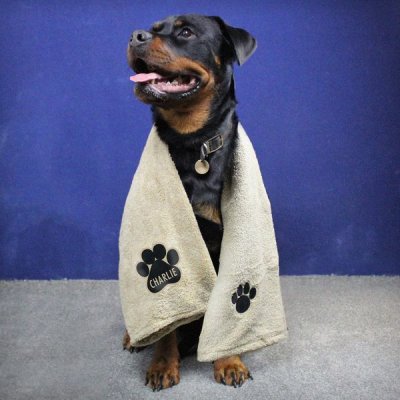 (image for) Personalised Paw Print Brown Microfiber Pet Towel