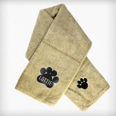 (image for) Personalised Paw Print Brown Microfiber Pet Towel