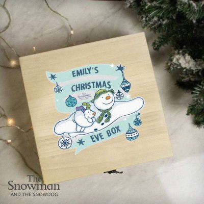 (image for) Personalised The Snowman and the Snowdog Large Wooden Christmas Eve Box